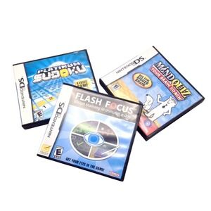 Nintendo DS 3 Games Lot: Mind Quiz, Flash Focus, Platinum Sudoku - Brain Teasers